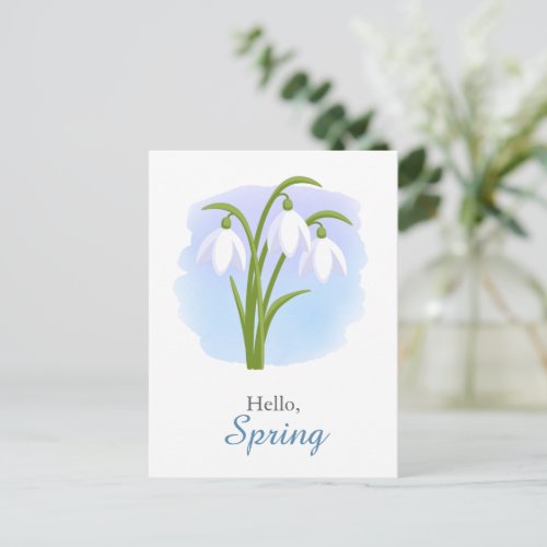 Snowdrops _ Spring Flowers Watercolor Blue Quote Postcard