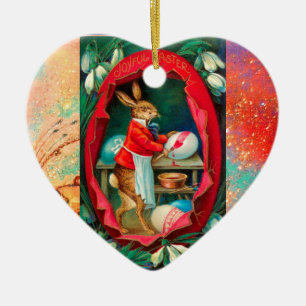 SNOWDROPS WITH RABBIT PAINTING EASTER EGGS CERAMIC ORNAMENT