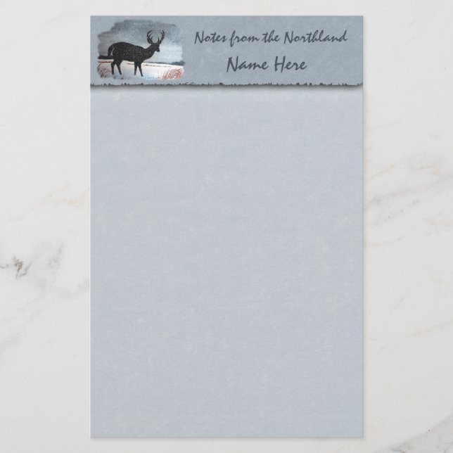 Snowdusted Deer Faux Parchment Stationery (Front)