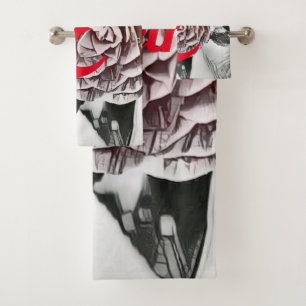 Snowed Frozen Rose Drawing Bath Towel Set