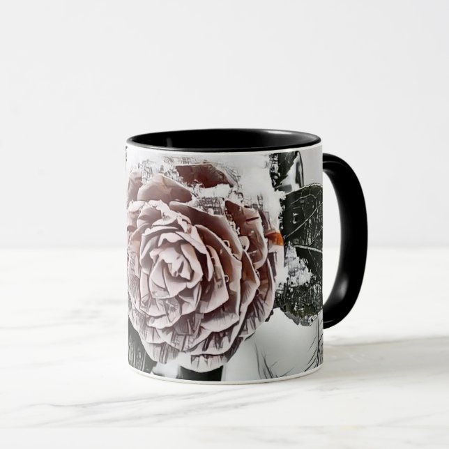 Snowed Frozen Rose Drawing  Mug (Front Right)