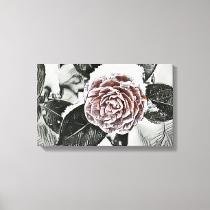 Snowed Frozen Rose Drawing Stretched Canvas Print