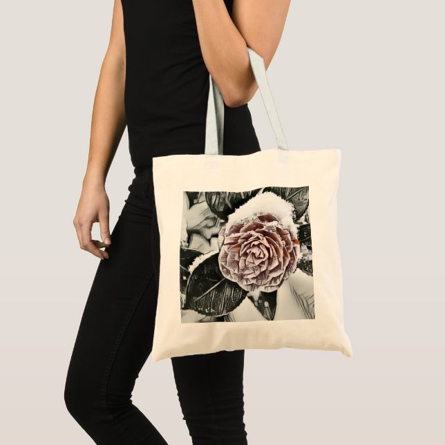 Snowed Frozen Rose Drawing  Tote Bag (Front (Product))