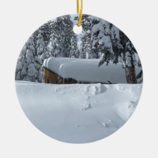 Snowed-In Cabin Ceramic Ornament