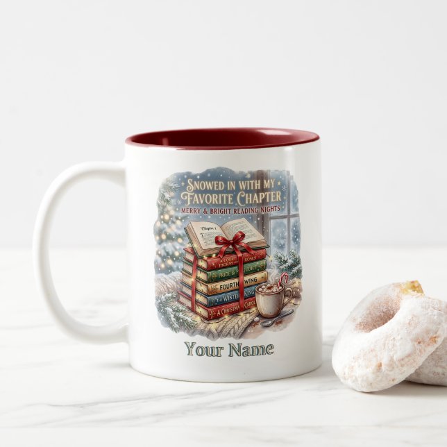 Snowed In Favorite Chapter Book Stack Two-Tone Coffee Mug (With Donut)