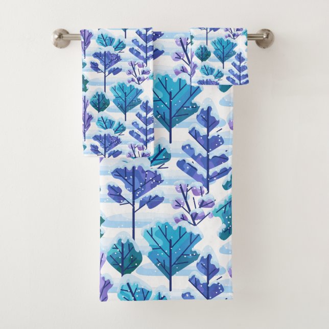 Snowed Trees Winter Pattern Bath Towel Set (Insitu)