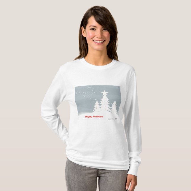 Snowfall and Pine Trees - "Happy Holidays" T-Shirt (Front Full)