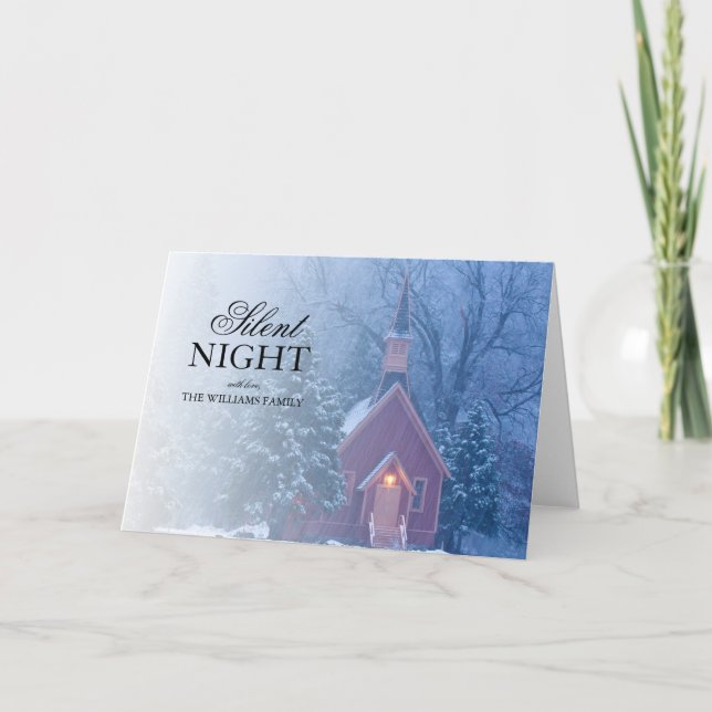 Snowfall at Yosemite Valley Chapel Holiday Card (Front)
