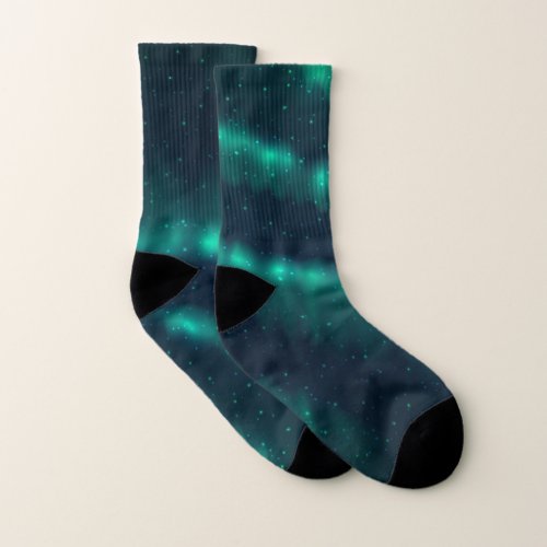 Snowfall Aurora Borealis _ Northern Lights Artwork Socks