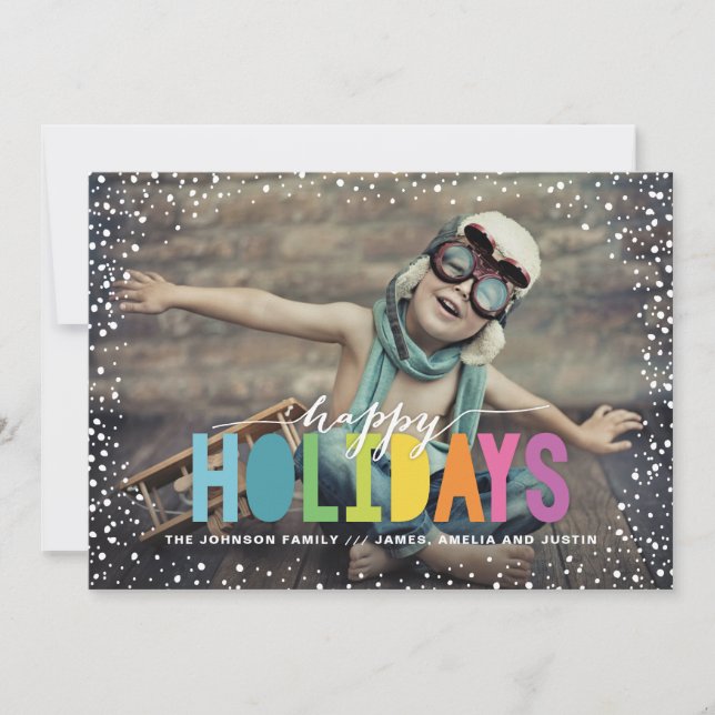 Snowfall Colorful Happy Holidays Photo Holiday Card (Front)