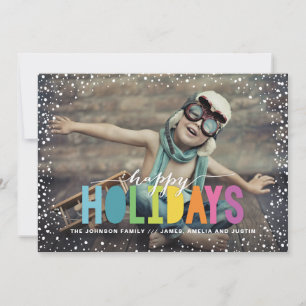 Snowfall Colorful Happy Holidays Photo Holiday Card