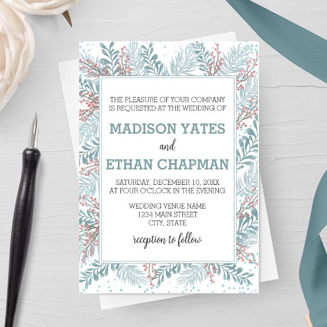 Snowfall Ferns Winter Wedding Invitation (Creator Uploaded)