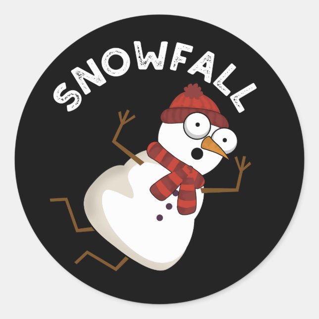 Snowfall Funny Snow Pun Dark BG Classic Round Sticker (Front)
