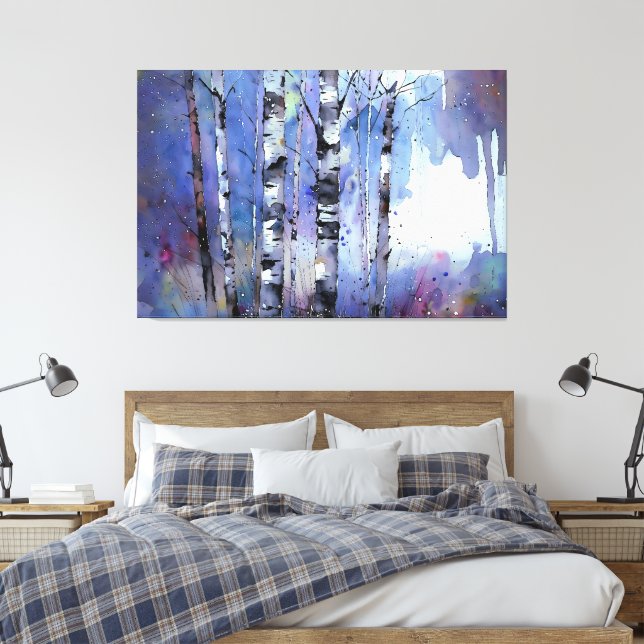 Snowfall in the Enchanted Birch      Canvas Print (Insitu(Bedroom))