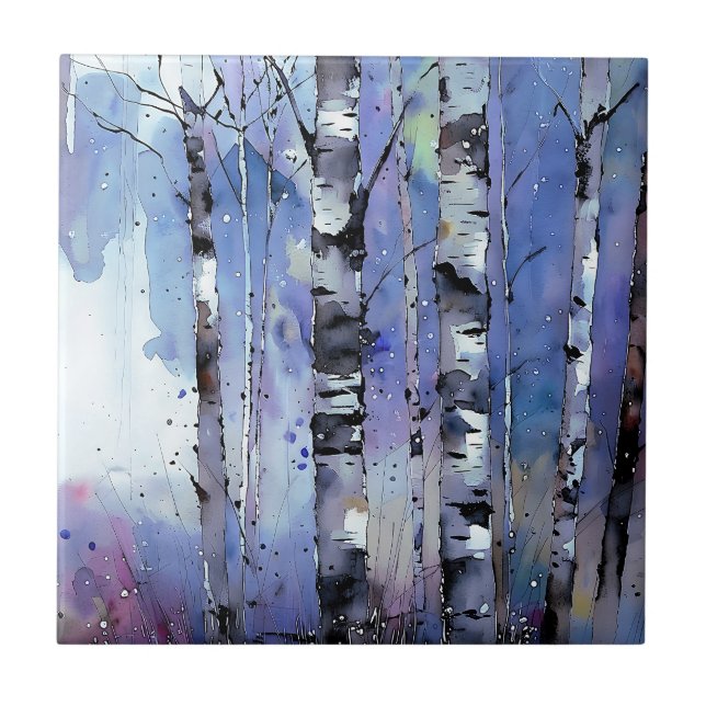 Snowfall in the Enchanted Birch      Ceramic Tile (Front)