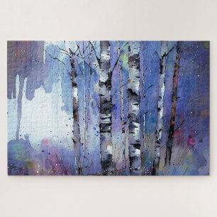 Snowfall in the Enchanted Birch Jigsaw Puzzle