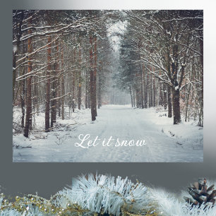 Snowfall in the winter forest poster