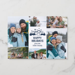 Snowfall Mountain Photo Collage Happy Holidays Letterpress Photo Cards