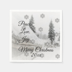 Snowfall Snowflakes Christmas black white sketch Napkins