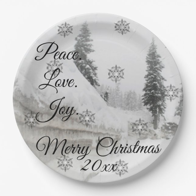 Snowfall Snowflakes Christmas black white sketch  Paper Plates (Front)