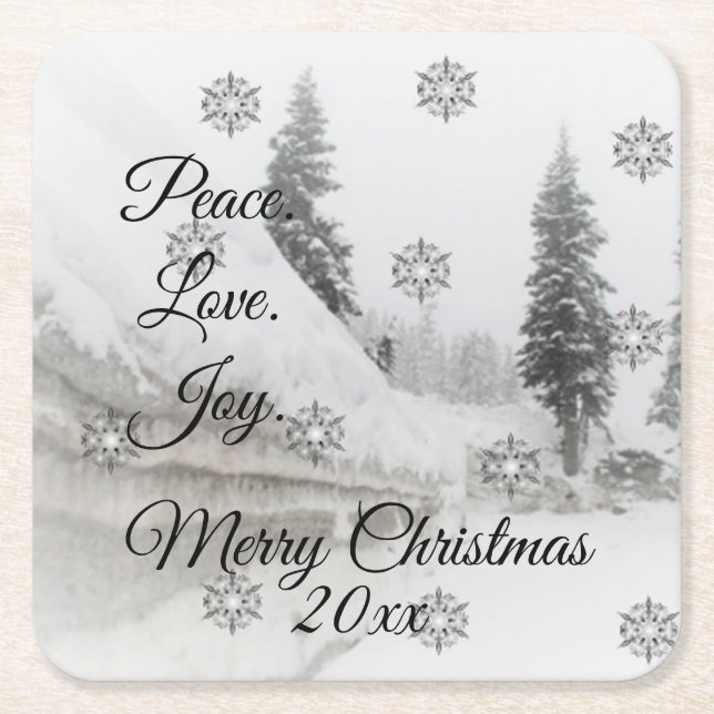 Snowfall Snowflakes Christmas black white sketch Square Paper Coaster (Front)