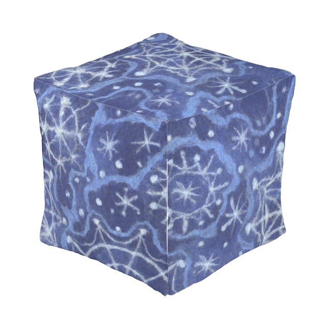 Snowfall Snowflakes Snow Flakes Flurry New Year Outdoor Pouf (Angled Back)