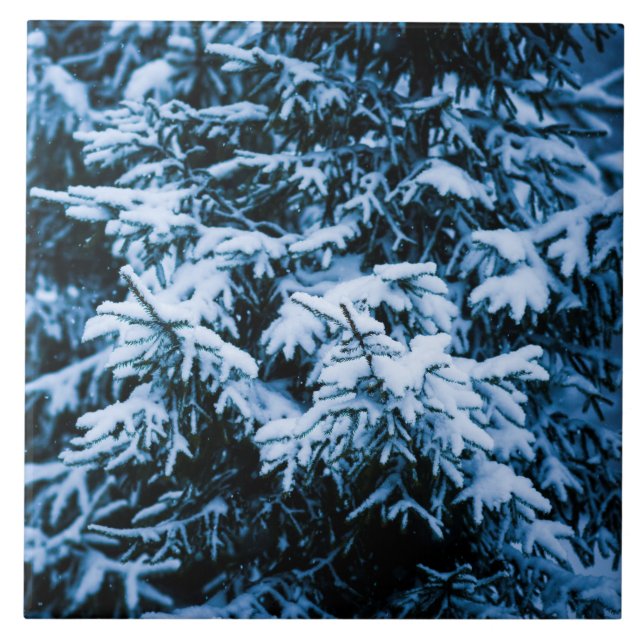 Snowfall Winter Christmas Tree Ceramic Tile (Front)