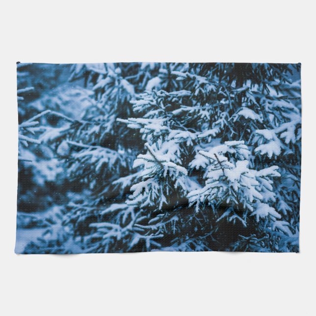 Snowfall Winter Christmas Tree Kitchen Towel (Horizontal)