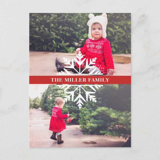 Snowflake 2-Photo Holiday Postcard (Front)