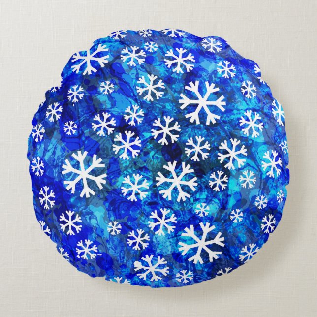Snowflake Abstract: Vintage Seamless Pattern. Round Pillow (Front)