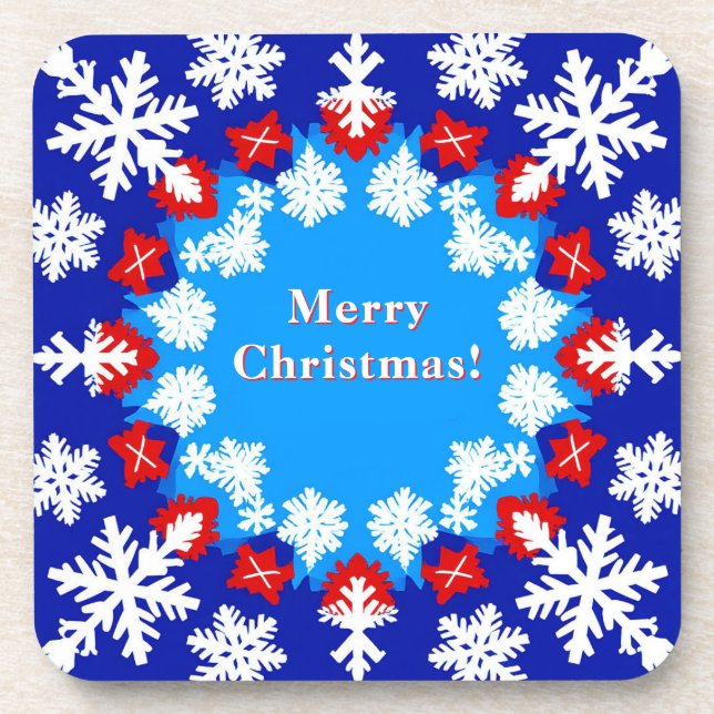 Snowflake and Gift Patterns Beverage Coaster (Front)