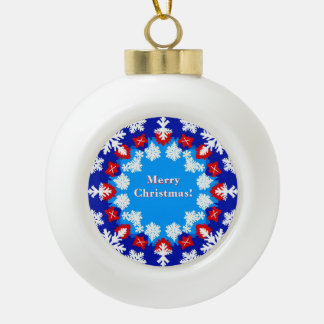 Snowflake and Gift Patterns Ceramic Ball Christmas Ornament