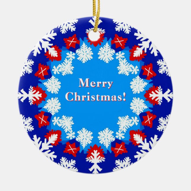 Snowflake and Gift Patterns Ceramic Ornament (Front)