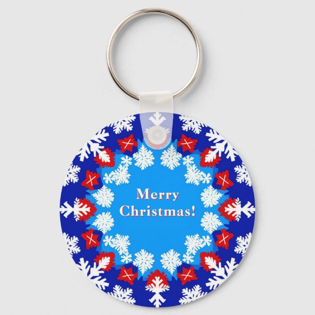 Snowflake and Gift Patterns Keychain (Front)