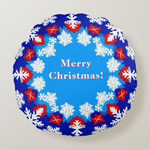 Snowflake and Gift Patterns Round Pillow