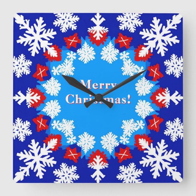 Snowflake and Gift Patterns Square Wall Clock (Front)