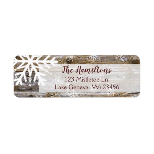Snowflake and Rustic Wood Christmas or Holidays Label