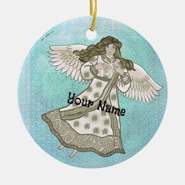 Snowflake angel  ceramic ornament (Front)