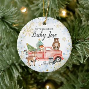 Snowflake Animal Truck We're Expecting Parents  Ceramic Ornament