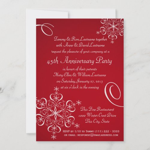 Snowflake Anniversary Party Red Personalized Invite