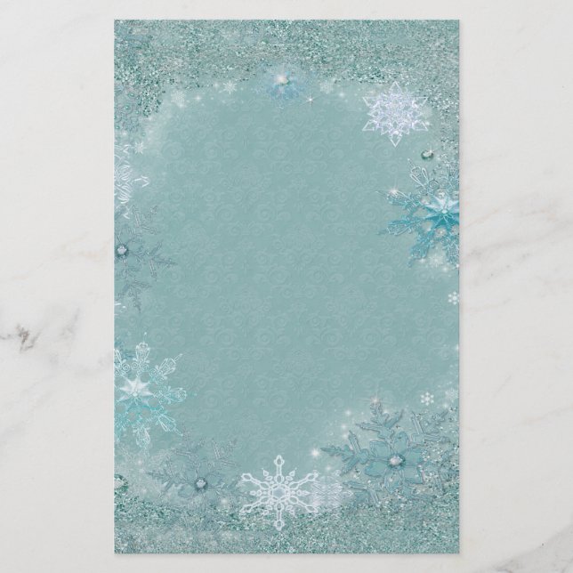 Snowflake Aqua Frost Stationery (Front)