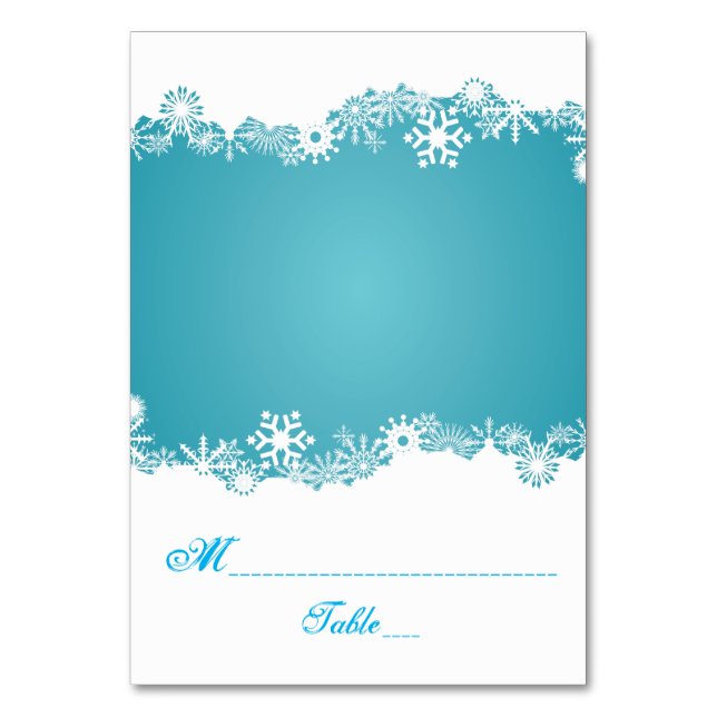 Snowflake aqua white wedding escort place card (Front)