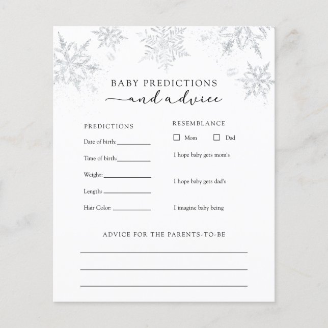 Snowflake Baby Advice and Predictions Card (Front)