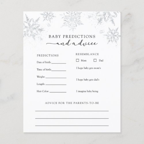 Snowflake Baby Advice and Predictions Card