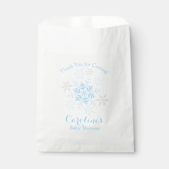 Snowflake Baby Boy Shower Winter Blue Silver Favor Bag (Front)