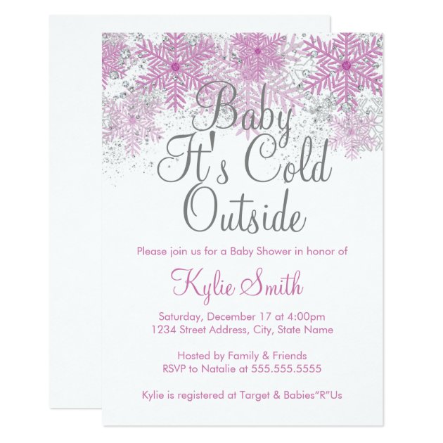 Snowflake Baby It's Cold Outside Baby Shower Pink Invitation