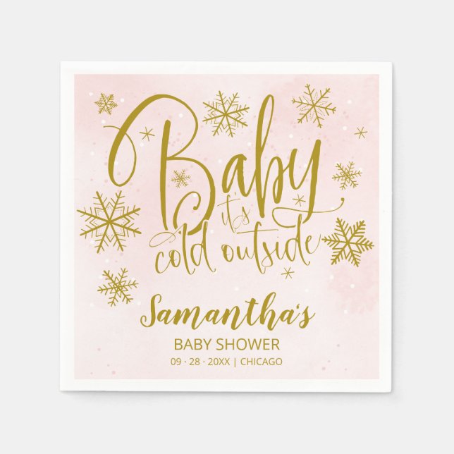 Snowflake Baby It's Cold Outside Girl Baby Shower  Napkins (Front)