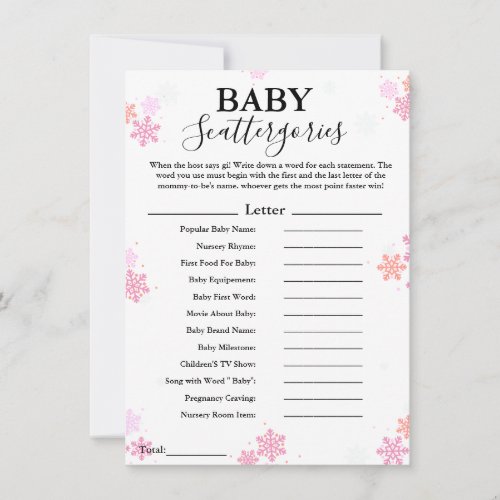 Snowflake baby scattergories baby shower game Card