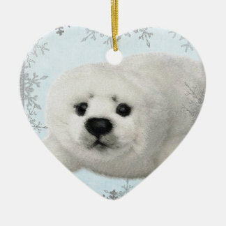 snowflake baby seal ceramic ornament