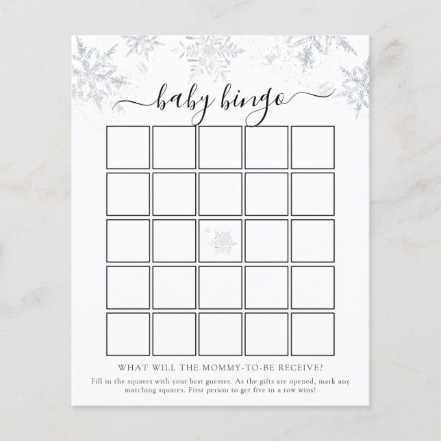 Snowflake Baby Shower Bingo Game Card (Front)